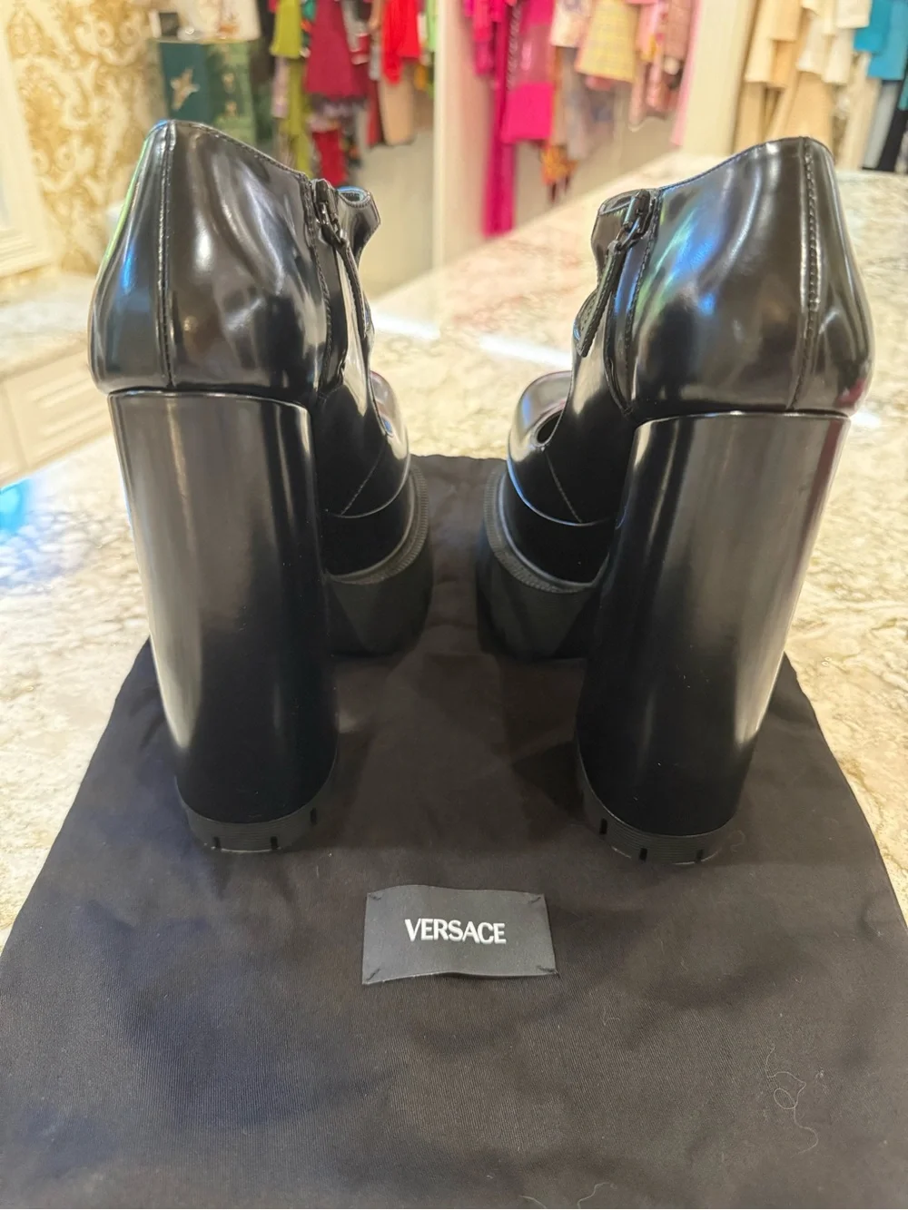 Versace Black Patent Platform Mary Jane Pumps